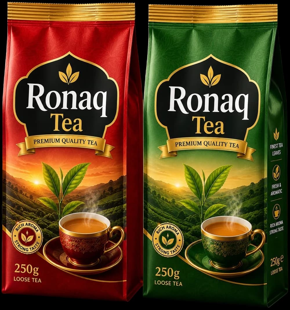Ronaq Tea 250 g packs, red and green blends